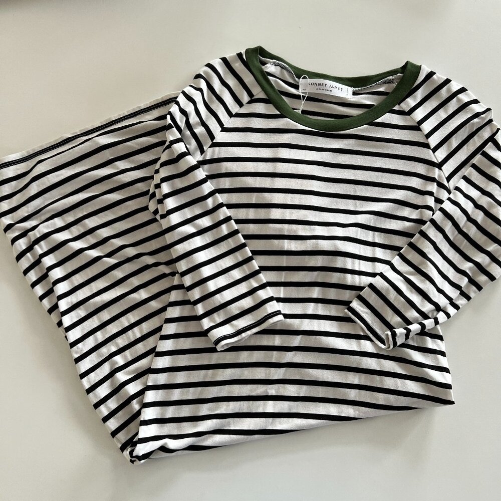NWT Sonnet James Play Dress / midi black white stripe green / x-small / US-made